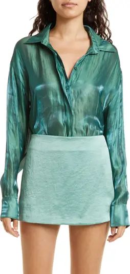 Monica Iridescent Crinkled Button-Up Blouse | Nordstrom
