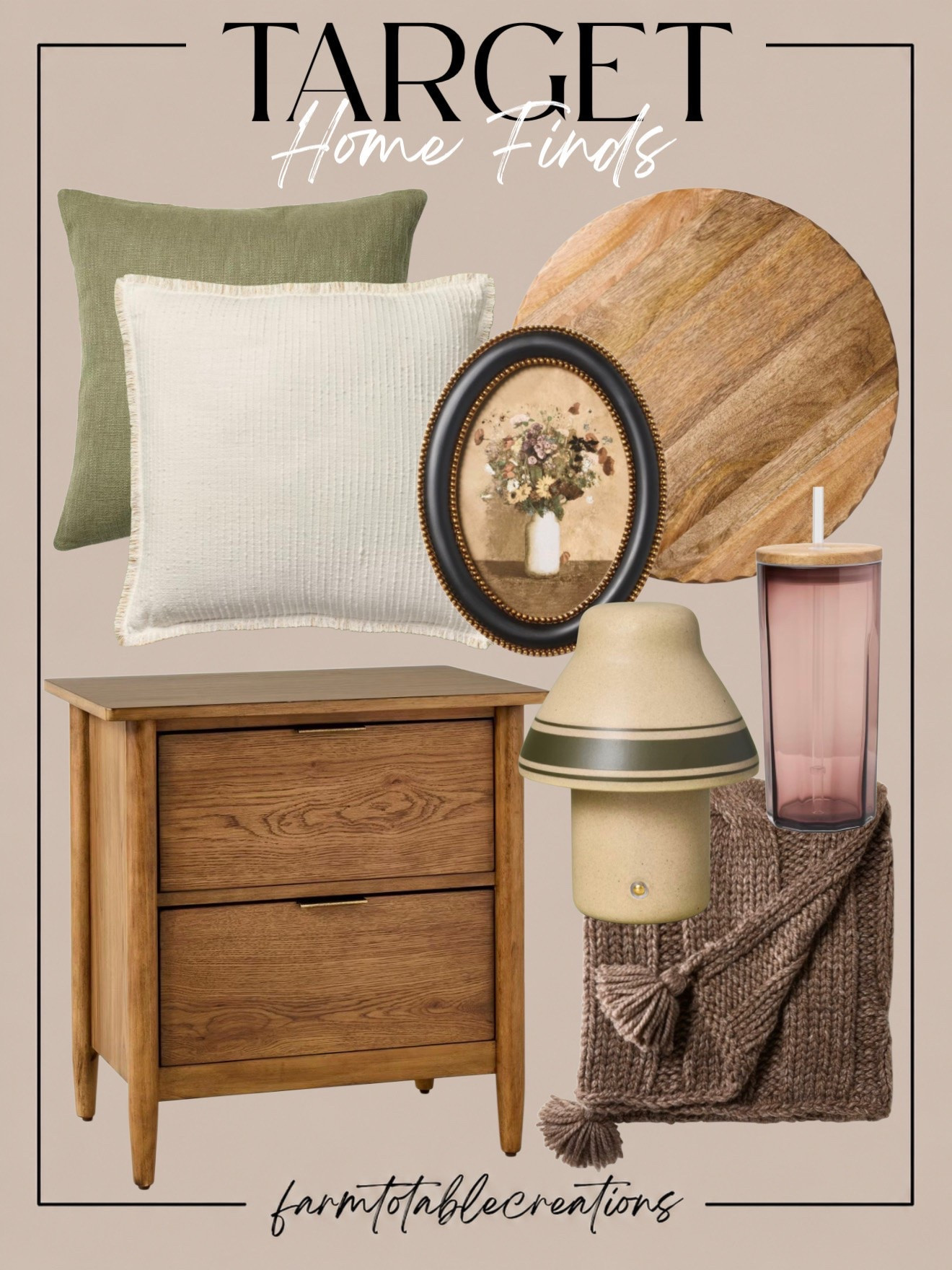 Target Cozy Home Finds 🤎

Target’s latest home finds are giving all the cozy, collected fall vibes! Warm wood tones, soft olive green, creamy neutrals and rich brown textures come together for an easy, elevated look that feels perfect for the season.

Follow @farmtotablecreations on Instagram for more cozy home finds and trending decor.

I’m loving the wood nightstand paired with the vintage-inspired floral frame, mushroom lamp and chunky knit throw. Add in a few textured pillows and warm wood accents for an effortless fall refresh that can easily transition through the rest of the year.

#LTKHome #TargetStyle #TargetFinds #TargetHome #TargetHomeDecor #TargetDecor #FallHomeDecor #CozyHome #NeutralHome #WarmNeutrals #AffordableHomeDecor #DesignerInspired #HomeDecorFinds #LTKFinds

#LTKHome #LTKSeasonal