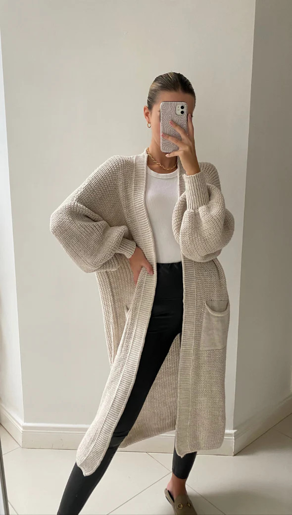 SELMA BELL SLEEVE CARDIGAN - SAND | Charli