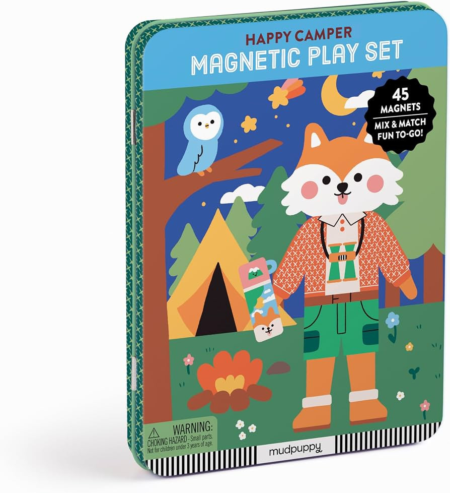 Mudpuppy Happy Camper – Magnetic Build-It Travel Friendly Game with Illustrated Forest Background Scenes Including 2 Furry Characters and Over 40 Mix and Match Magnets for Children Ages 4 and Up | Amazon (US)