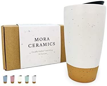 Mora Double Wall Ceramic Travel Coffee Mug with Lid, 14 oz, Portable, Microwave, Dishwasher Safe,... | Amazon (US)