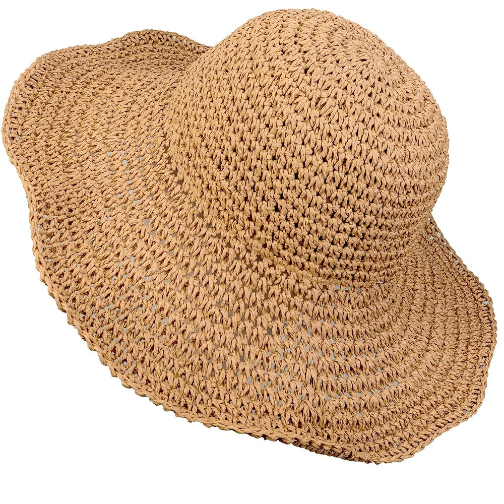 Crochet Straw Sun Hat for Women Floppy Beach Sun Hat Soft Large Lady Bucket Hat Foldable Travel S... | Amazon (US)