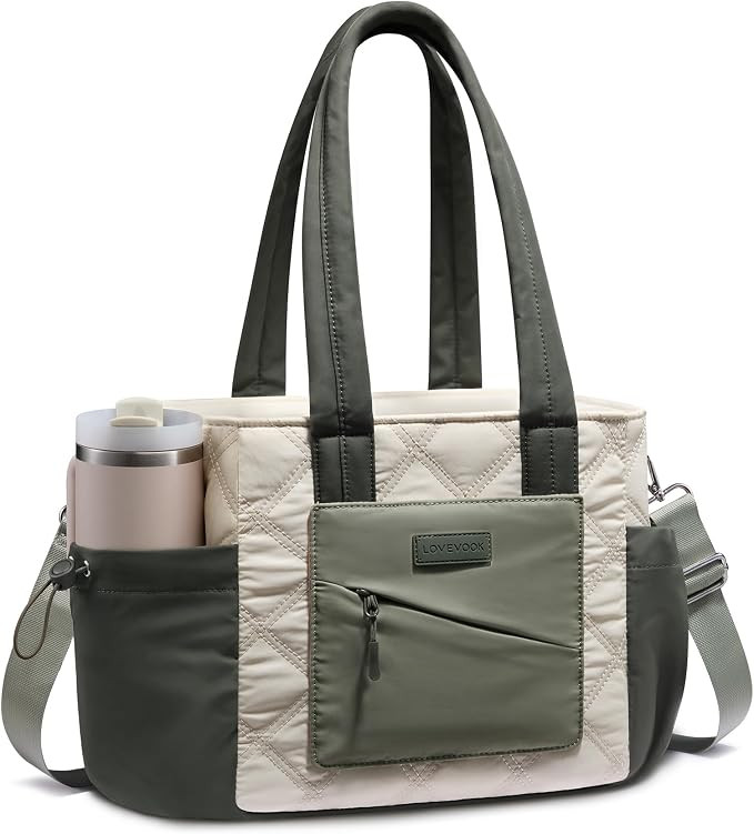LOVEVOOK Lunch Box for Women, Quilted Insulated Lunch Bag Tote with 40oz Water Bottle Holder, Lar... | Amazon (US)