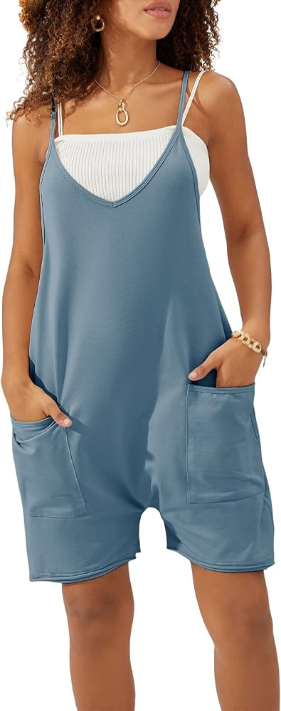 UANEO Rompers for Women Summer Stretchy Baggy Jumpsuits Overall Romper Shorts Jumpers Onesie | Amazon (US)