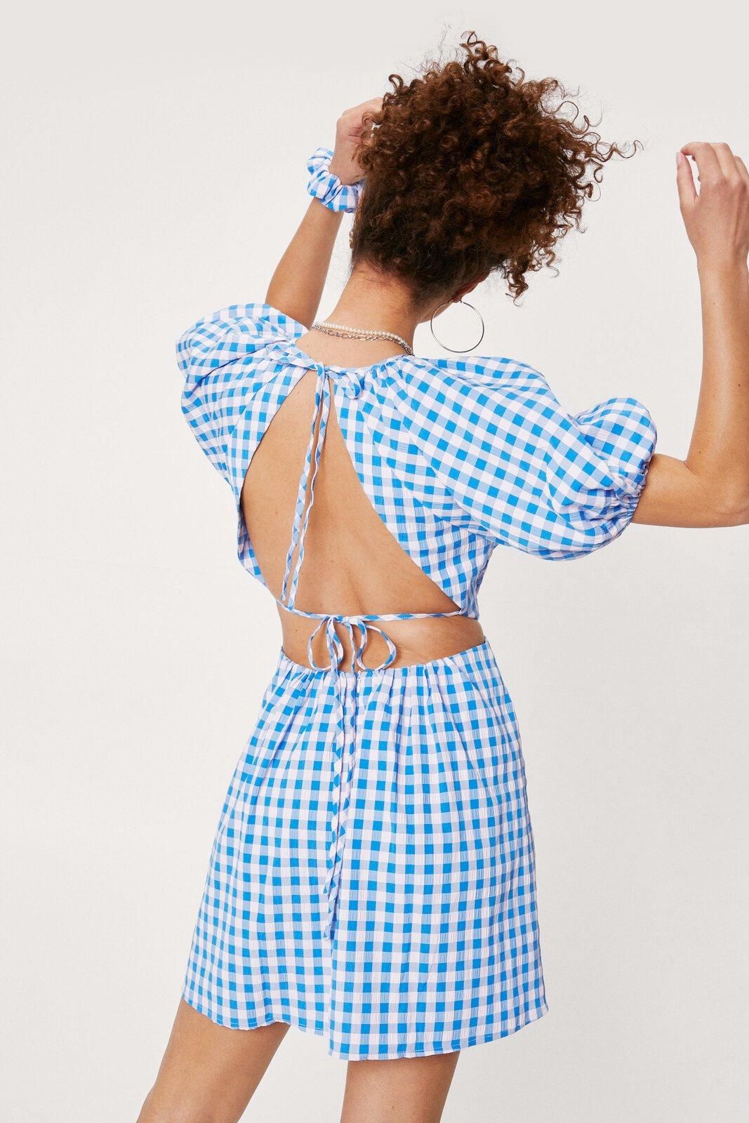 Gingham Puff Sleeve Mini Dress and Scrunchie | Nasty Gal (US)