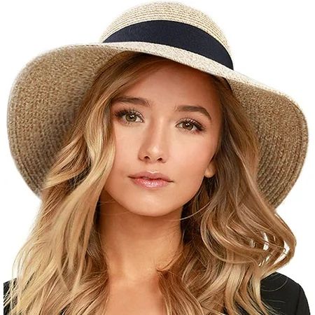 FURTALK Sun Hat for Women UV UPF50 Straw Beach Hat Foldable Brim Summer Travel Hat - Mix Beige Black | Walmart (US)