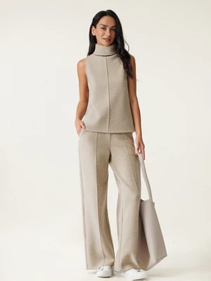 2Pcs Set Regular Split Hem Top & High Waisted Straight Leg Pant | OGLmove