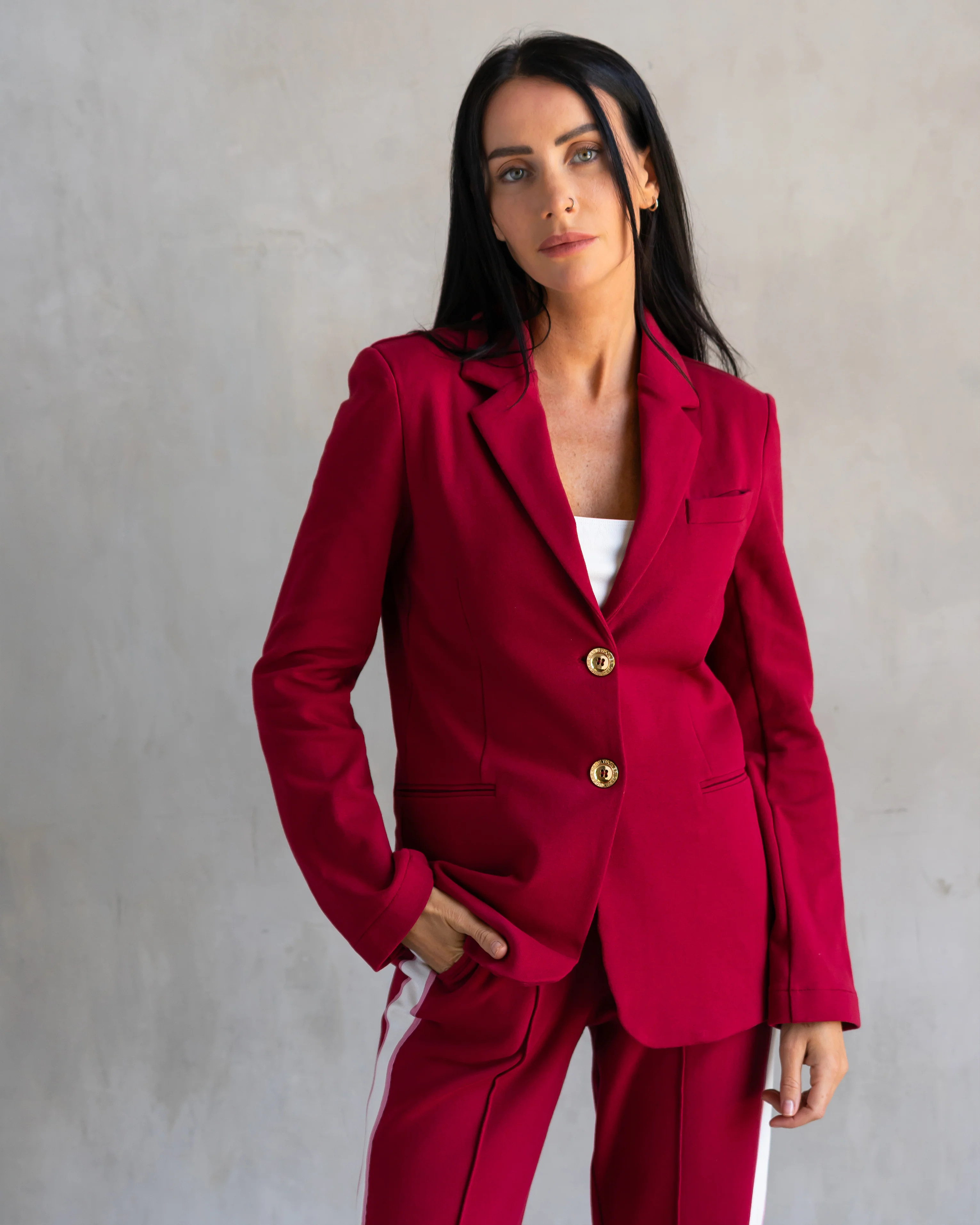 Women's Wine Blazer - Morrison Interlock Cotton Stretch | Care Tucker