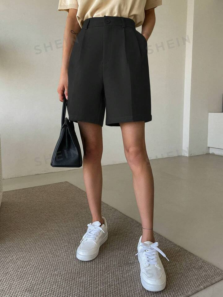 DAZY High Waist Plicated Detail Slant Pocket Shorts | SHEIN