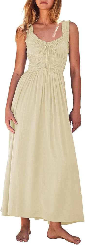 Duigluw Women 2025 Summer Sleeveless Smocked Empire Waist Tank Dress Summer Beach Tiered Long Dre... | Amazon (US)