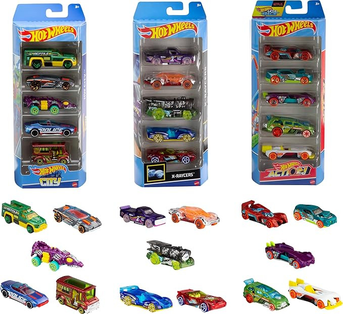 Hot Wheels Toy Cars, Bundle of 15 1:64 Scale Vehicles, Includes 3 5-Packs with Different Themes: ... | Amazon (US)