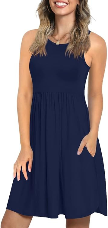 LONGYUAN Summer Dresses for Women 2022 Stretchy Sun Dress Tank Dresses with Pockets | Amazon (US)