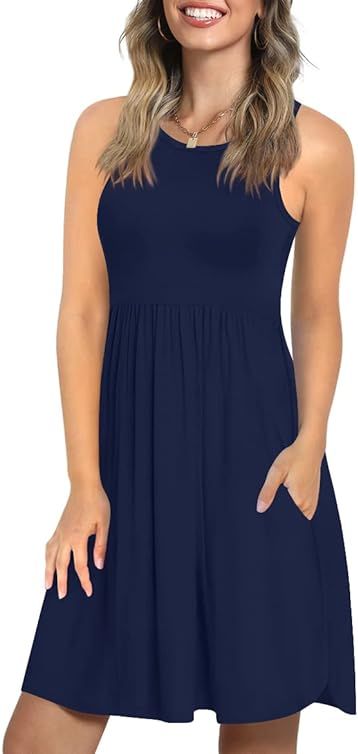 LONGYUAN Summer Dresses for Women 2022 Stretchy Sun Dress Tank Dresses with Pockets | Amazon (US)
