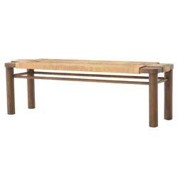 Jacob Coastal Beach Beige Cotton Rope Brown Mahogany Wood Frame Bench | Kathy Kuo Home