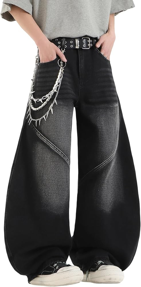 Baggy Barrel Jeans for Men Wide Leg Loose Fit Jeans Y2K Hip Hop Streetwear Denim Pants | Amazon (US)