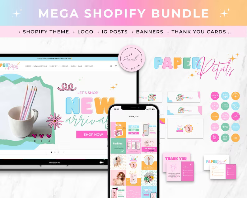 Colorful Bright Rainbow Shopify Theme Template with Branding Kit Canva Templates, Shopify Theme B... | Etsy (US)