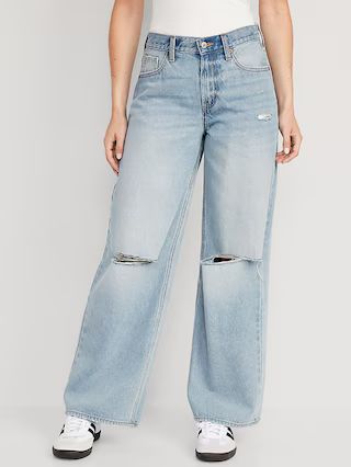 Mid-Rise Baggy Wide-Leg Non-Stretch Ripped Jeans for Women | Old Navy (US)