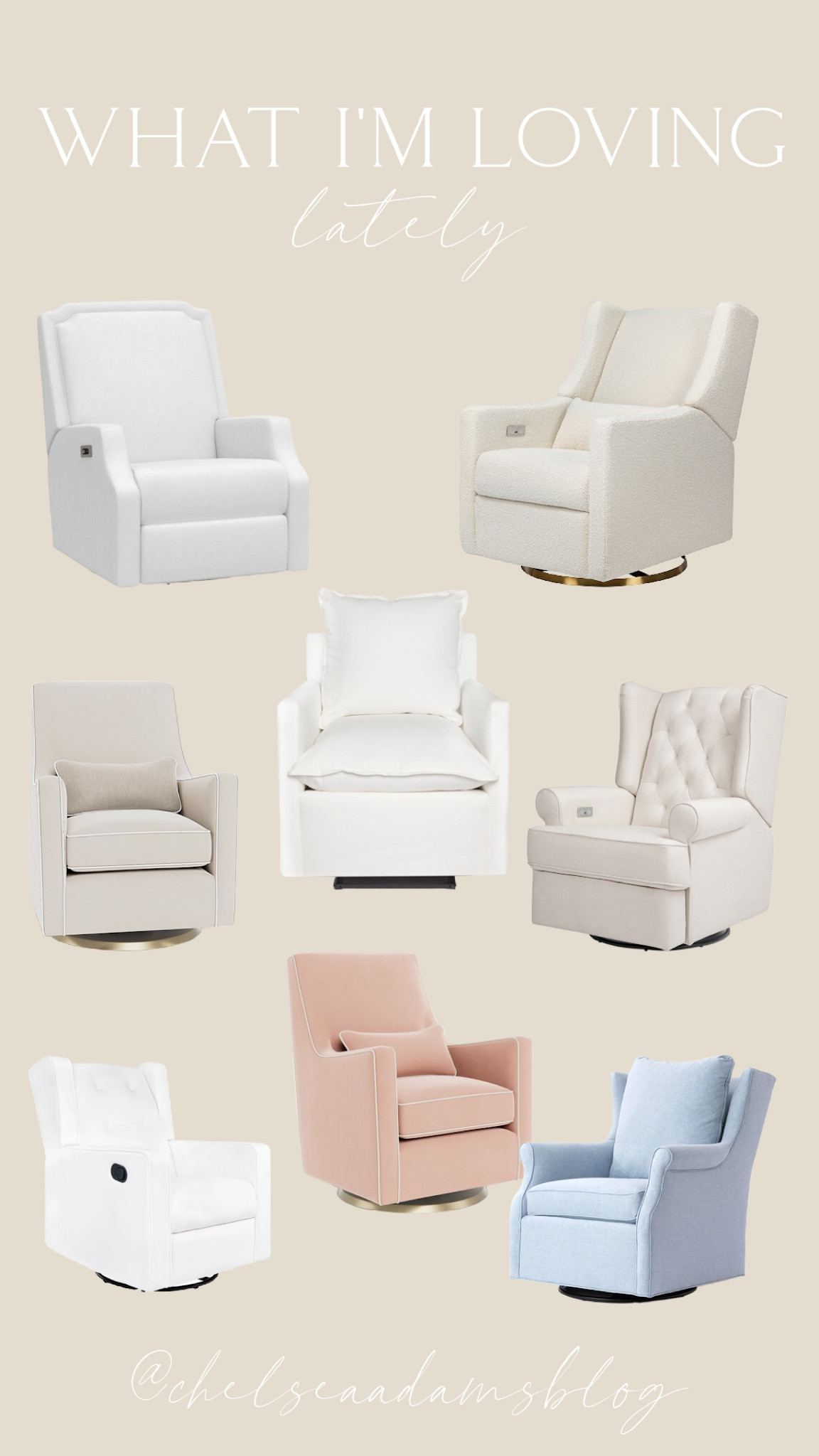 Nursery glider recliner
Swivel chair
Neutral glider
White
Glider
Nursery decor
Oilo
Luca glider
Harbour glider
Wingback glider

Nursery design concept
Boy nursery
Blue and white nursery
Cloud wallpaper
Cloud toile
Gold crib
Namesake home crib
Camellia crib
Blue ottoman
Skirted ottoman
Grandmillenial nursery
White glider
Glider recliner
Monte design luca glider
Schumacher wallpaper
Pinch pleat curtains
Two pages curtains
Amazon curtains
Baby boy
Luxury nursery

#LTKhome #LTKbaby #LTKsalealert