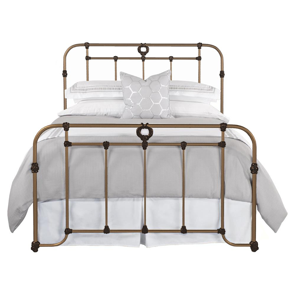 Corse French Country Textured Copper Moss Iron Bed - Queen | Kathy Kuo Home