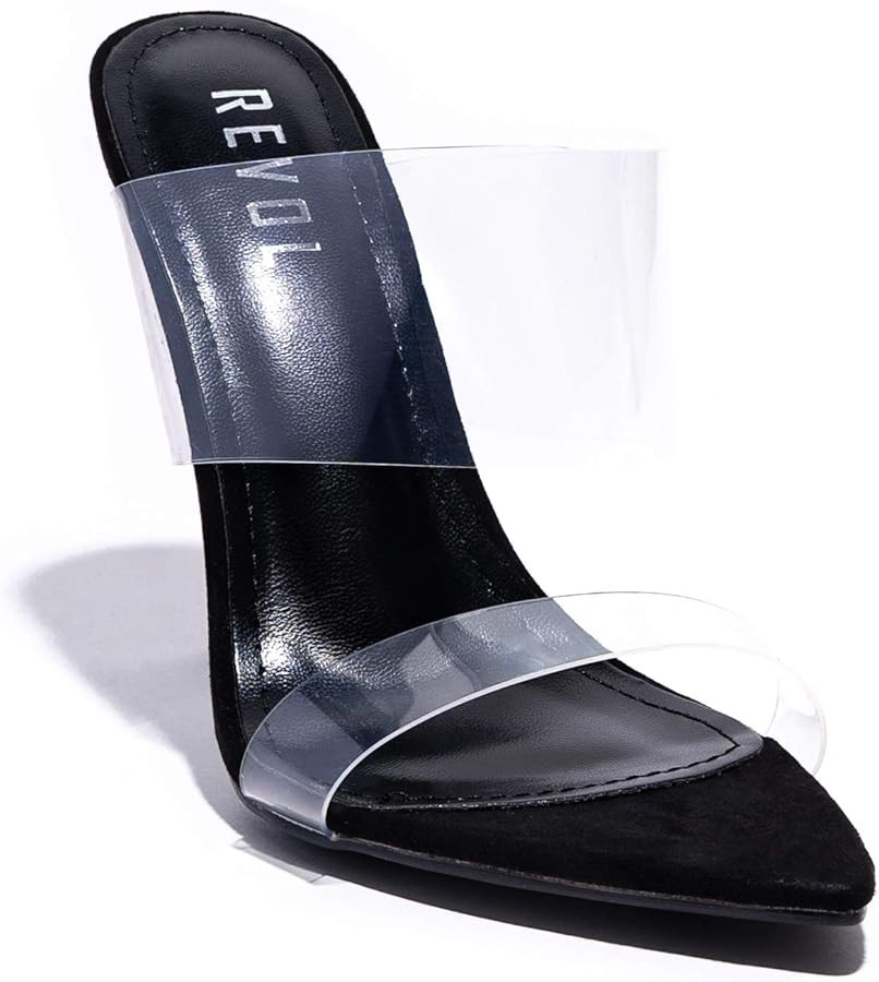 REVOL Clear Pointed Toe Sandals Stiletto Heels Transparent Strap High Heels Slip on Mules for Wom... | Amazon (US)