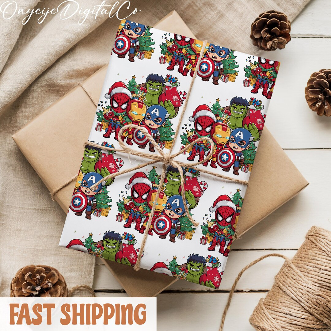 Superhero Christmas Wrapping Paper | Comic Book Gift Wrap | Festive Action Hero Paper | Kids Xmas... | Etsy (US)