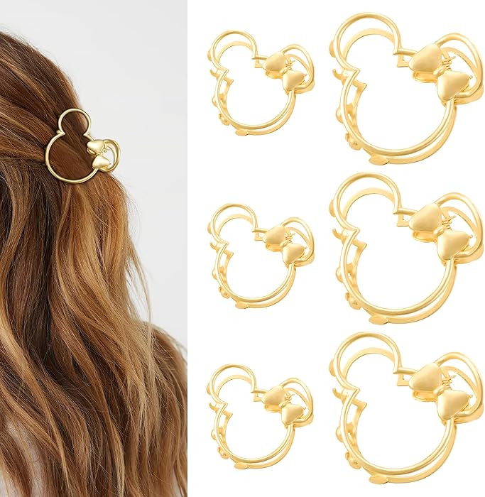 6 Pack Large Metal Claw Clips, Gold Hair Clips, Thick Hair Barrette Hair Clips for Mouse Ears The... | Amazon (US)