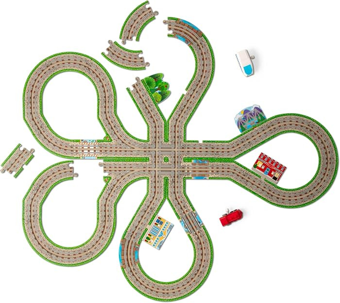 Melissa & Doug Design Your Own Railroad 48-Piece Floor Puzzle with 2 Wind-up Toy Trains and Inter... | Amazon (US)