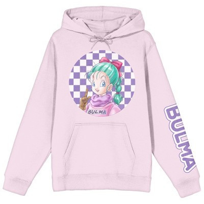 Dragon Ball Z Classic Bulma With Checkered Background Women's Pink Graphic Hoodie-Large | Target