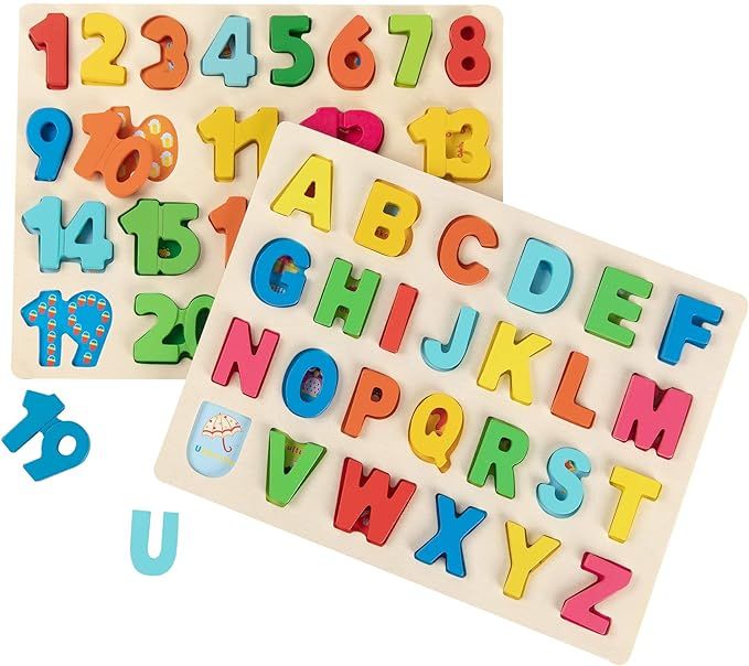 Joqutoys Wooden Alphabet Puzzles Set for Toddlers, Uppercase Letter and Number Learning Board Gam... | Amazon (US)