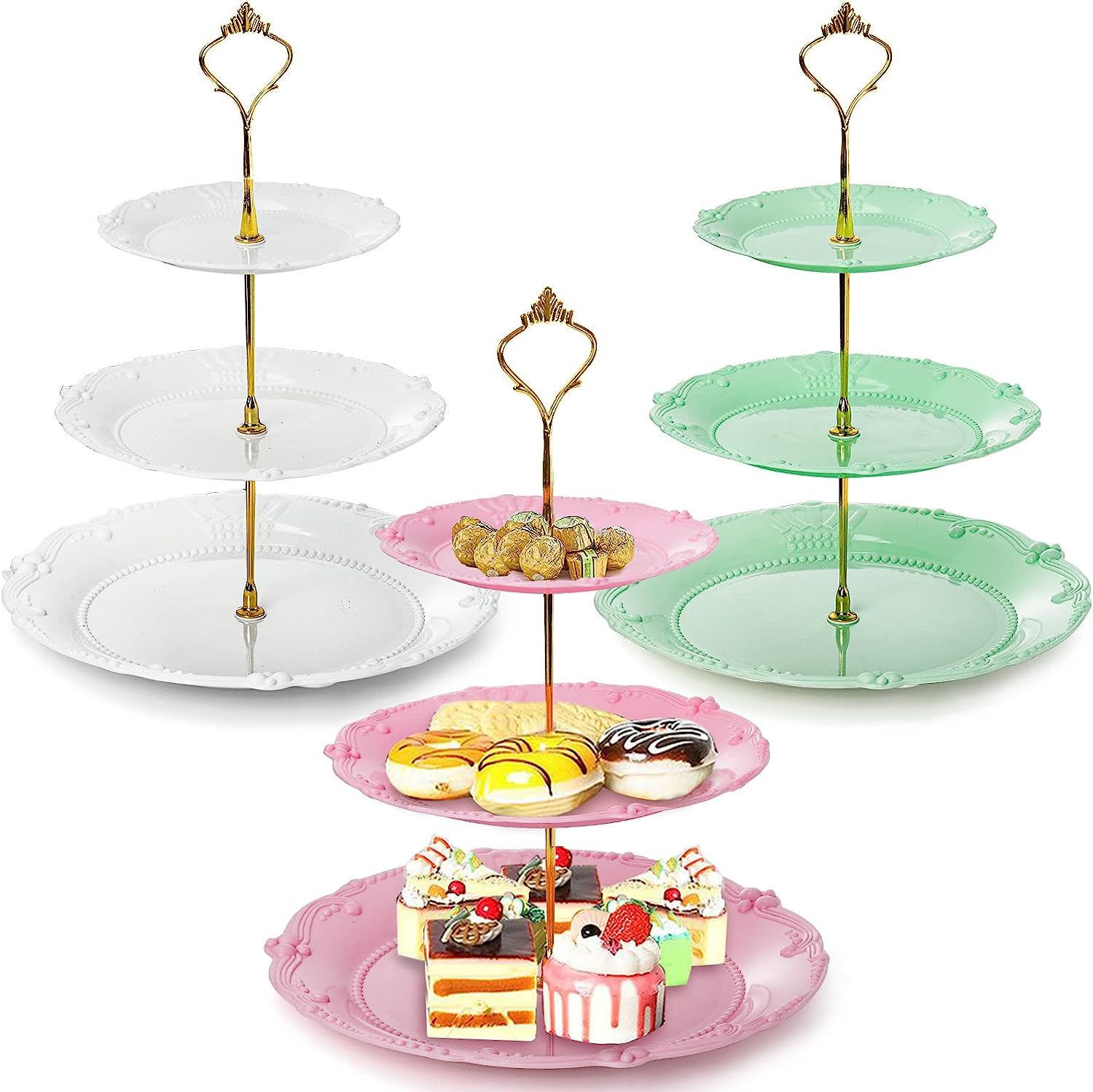 Fasmov 3 Pack 3 Tier Plastic Cupcake Stand, Dessert Plates Cake Fruit Candy Display Tower Reusabl... | Amazon (US)