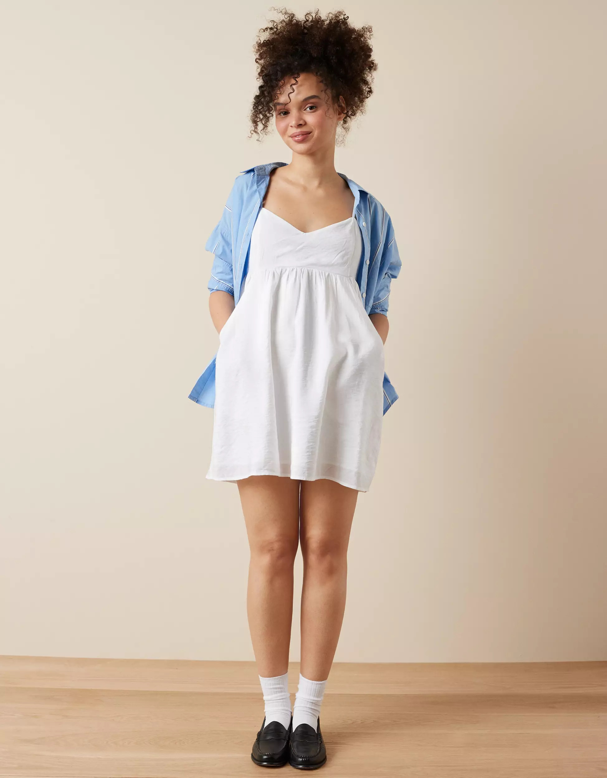 AE Open Back Babydoll Mini Dress | American Eagle Outfitters (US & CA)