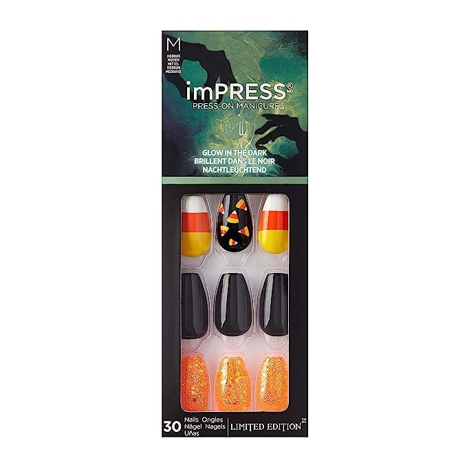 Kiss imPRESS Press on Manicure Halloween Nails - Black Wand, Medium Length, Coffin Shape, 30 Fake... | Amazon (US)