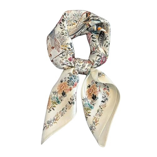 Silk Feeling Scarf for Women Square Beige Floral Scarf Satin Head Scarves | Amazon (US)