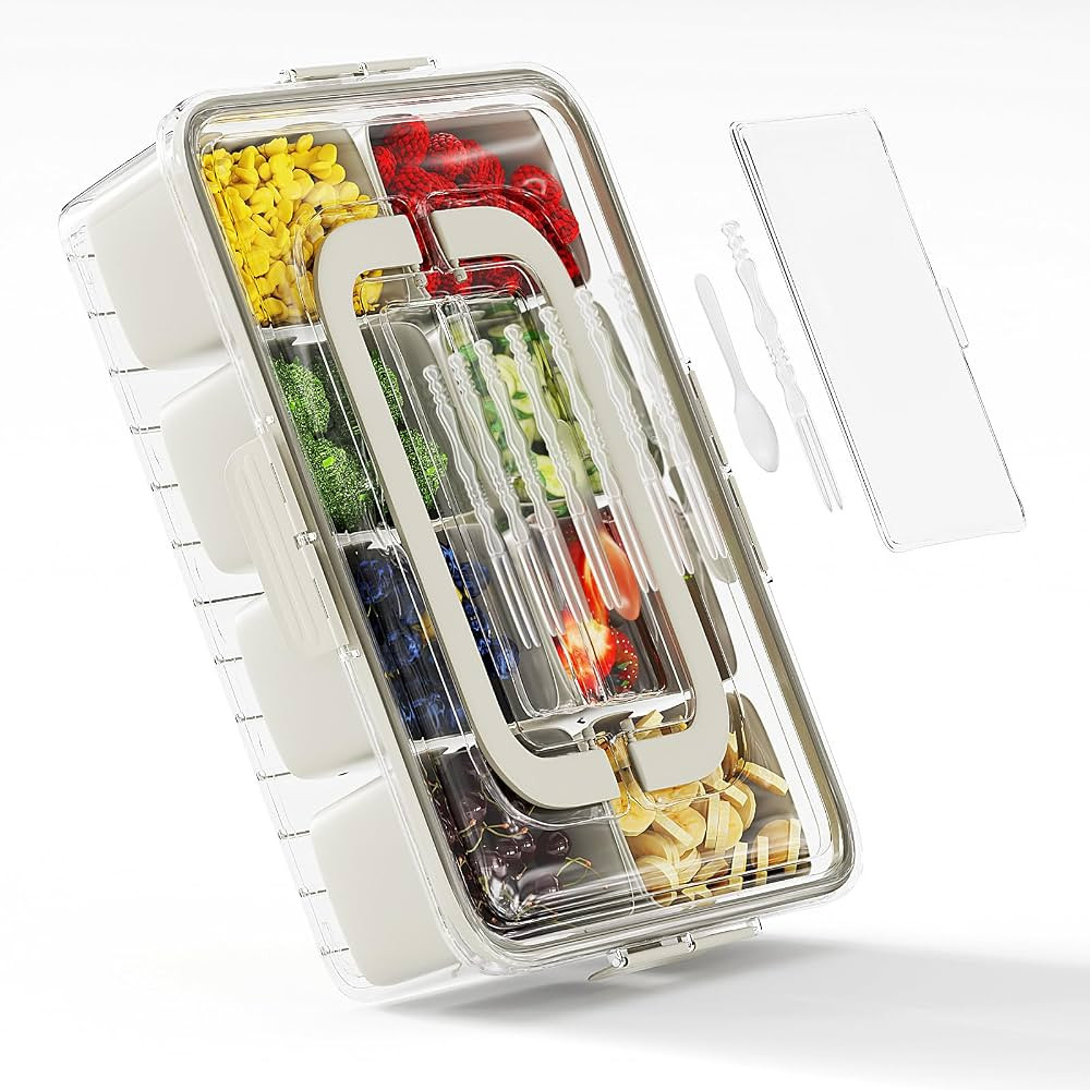 Dimber Snackle Box Container, Divided Serving Tray with Lid and Handle, Adding Cutlery Organizer,... | Amazon (US)
