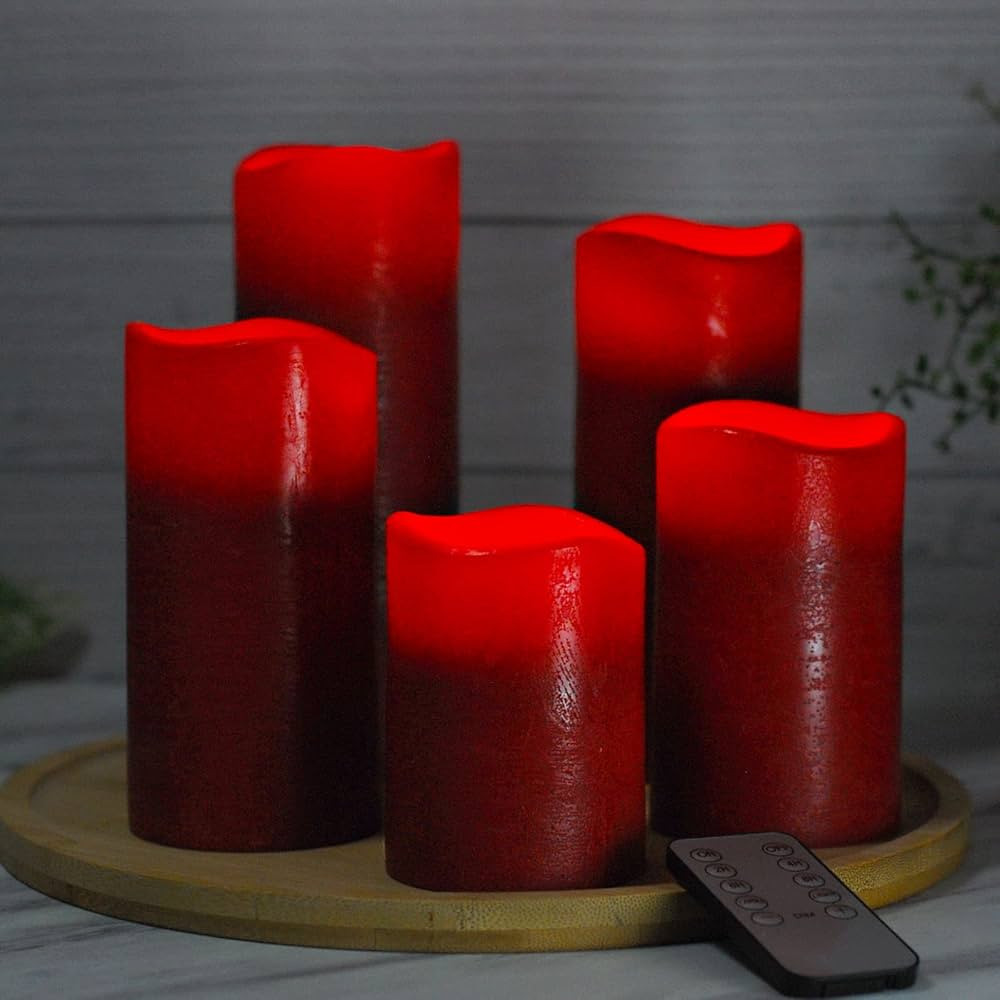 Flameless Candles, D3 X H4 5" 6" 7" 8" Red Real Wax Pillar LED Candles with Remote Control and Ti... | Amazon (US)