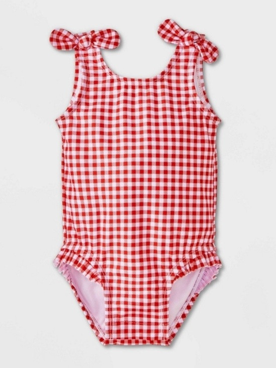 Cat & Jack Red Gingham One-Piece Swimsuit with Tie Shoulders | Poshmark