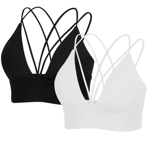 MotoRun Padded Strappy Sports Bras for Women Criss Cross Back Medium Support Workout Running Yoga... | Amazon (US)