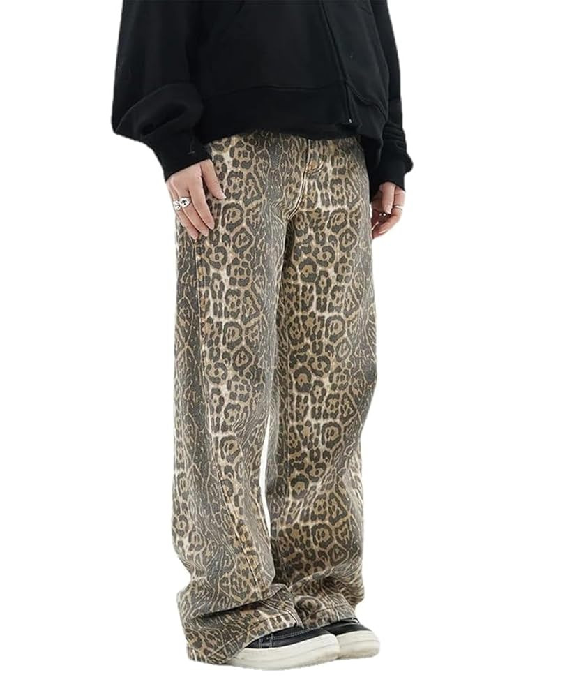 YELLOOP Leopard Print Jeans Y2k Jeans Leopard Jeans Grunge Y2k Pants Womens Baggy Jeans 2000s Leo... | Amazon (US)
