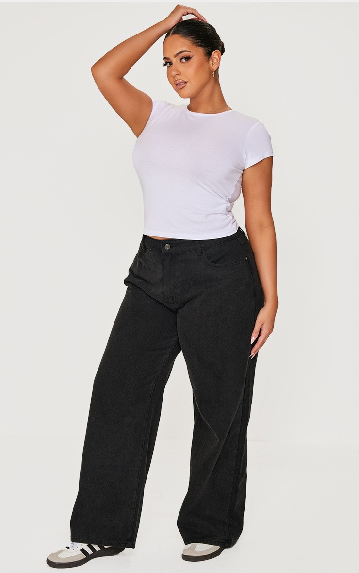 Plus Black Washed Wide Leg Jeans | PrettyLittleThing US