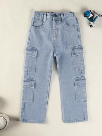 SHEIN Kids FANZEY Toddler Girls Flap Pocket Side Cargo Jeans | SHEIN