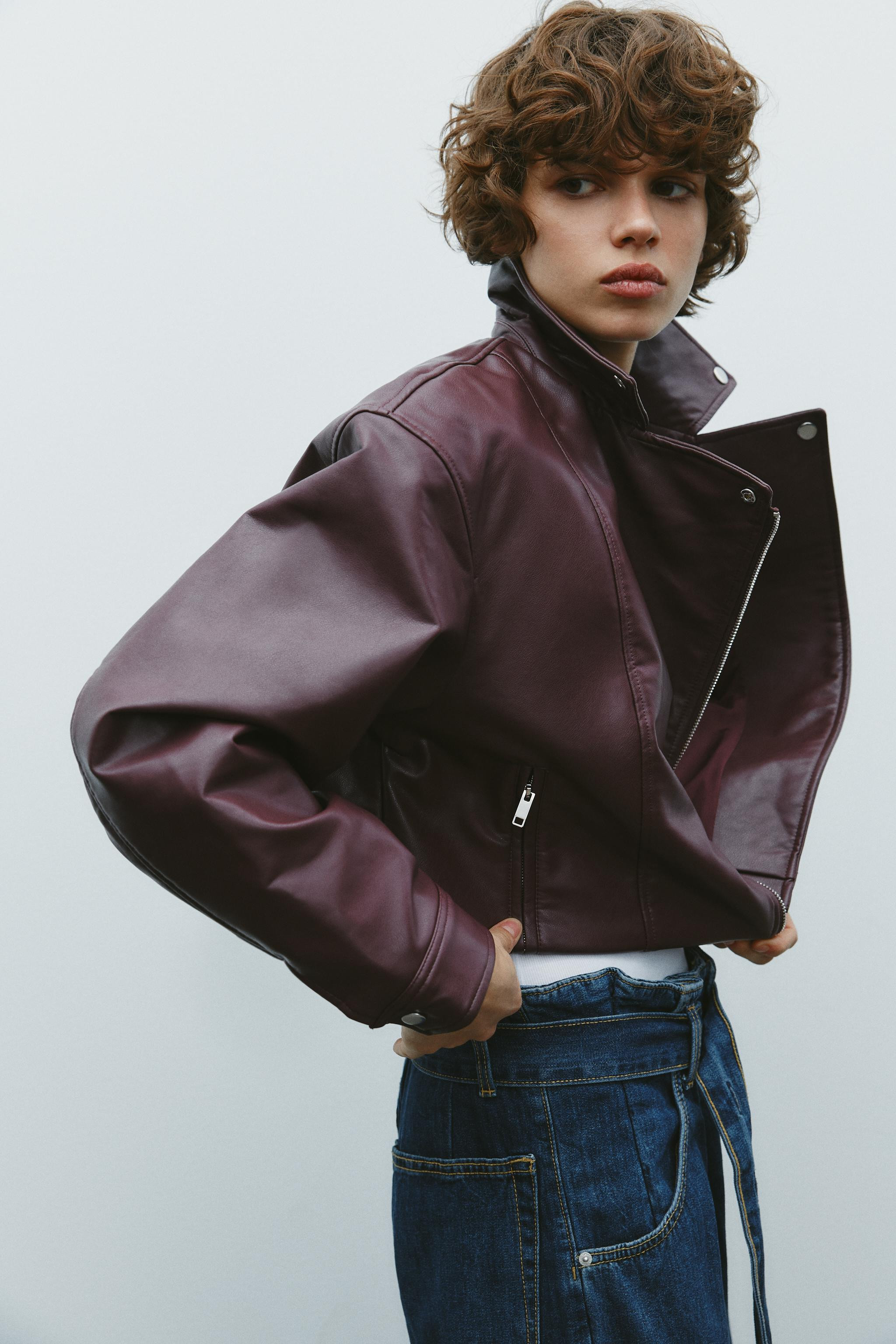 LEATHER EFFECT CROPPED BIKER JACKET | Zara US