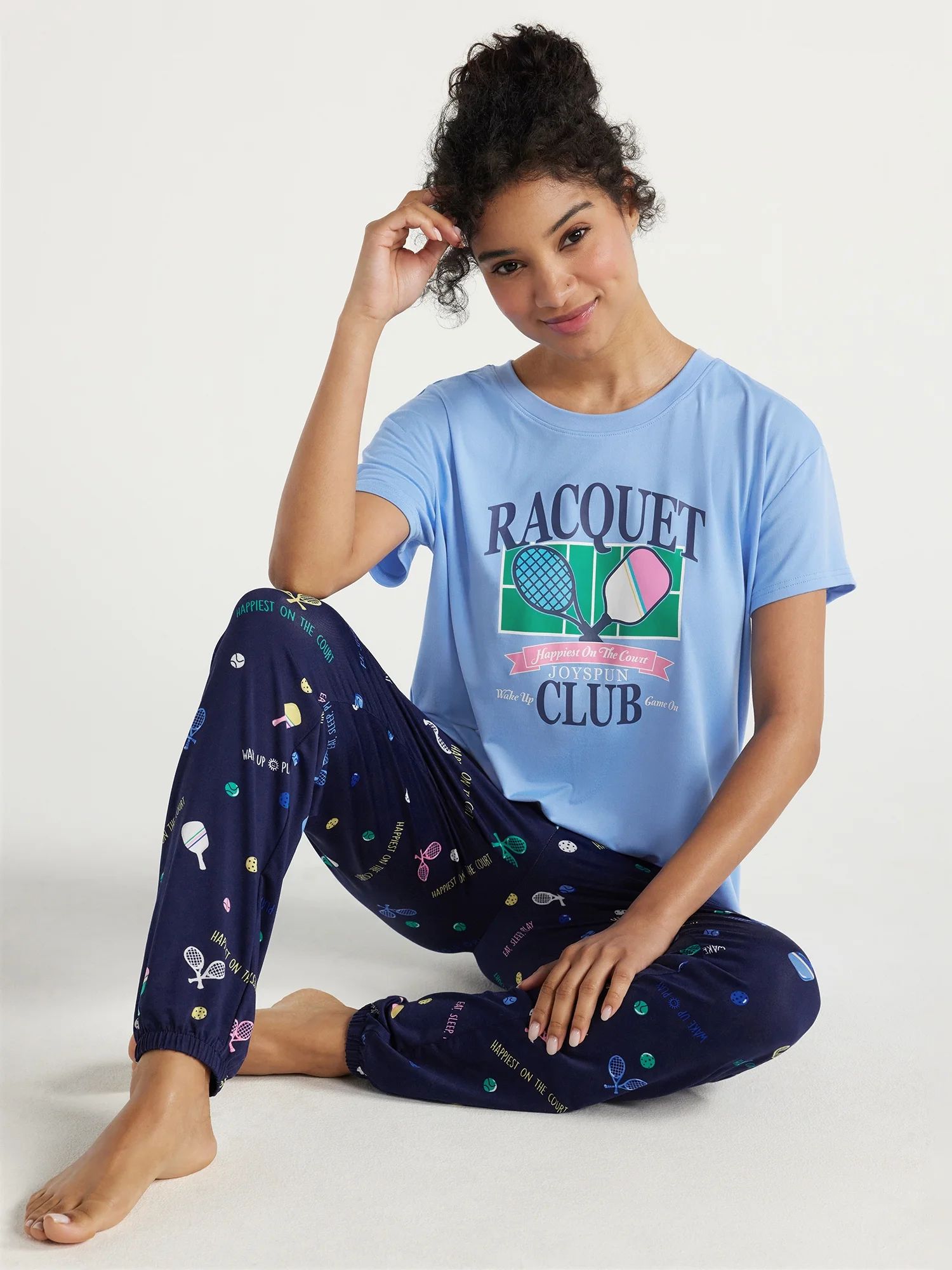 Joyspun Women's Short Sleeve T-Shirt and Jogger Pants Sleep Set, 2-Piece, Sizes S to 3X | Walmart (US)