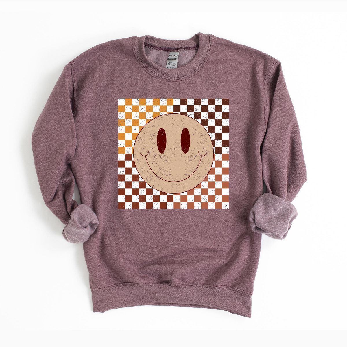 Simply Sage Market Women's Fall Checkered Smiley Gildan Sweatshirt | Target