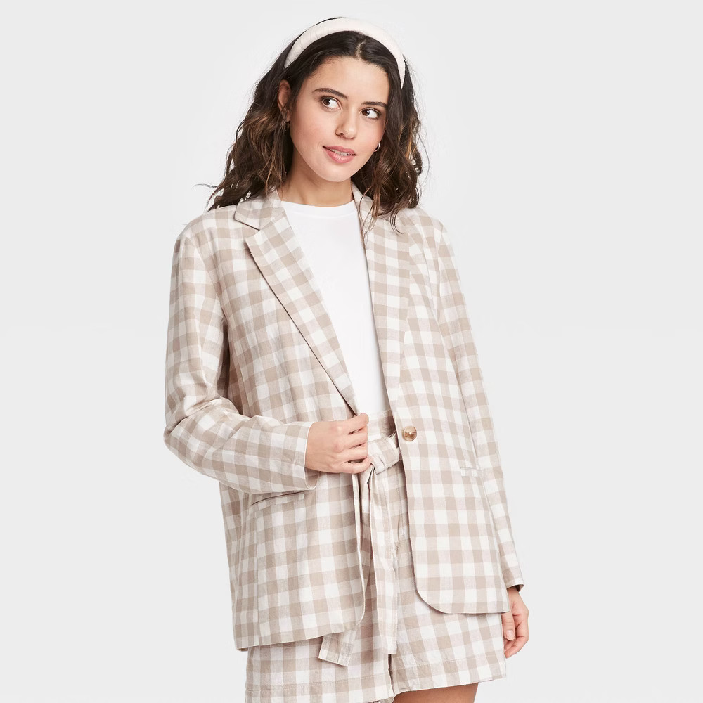 Women's Gingham Check Blazer - A New Day Cream XL, Ivory | Target