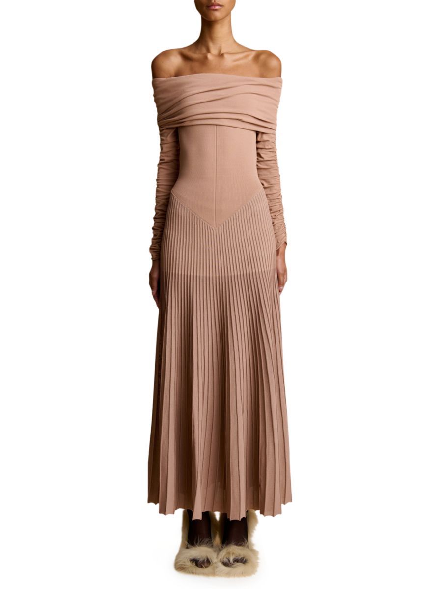 Rebecca Pleated Off-The-Shoulder Dress | Saks Fifth Avenue
