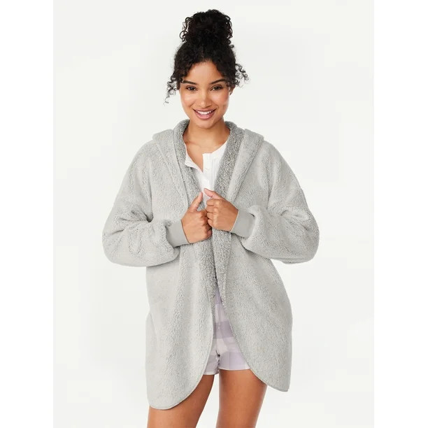 Joyspun Women’s Plush Hoodie Cardigan, Sizes XS to 3X | Walmart (US)