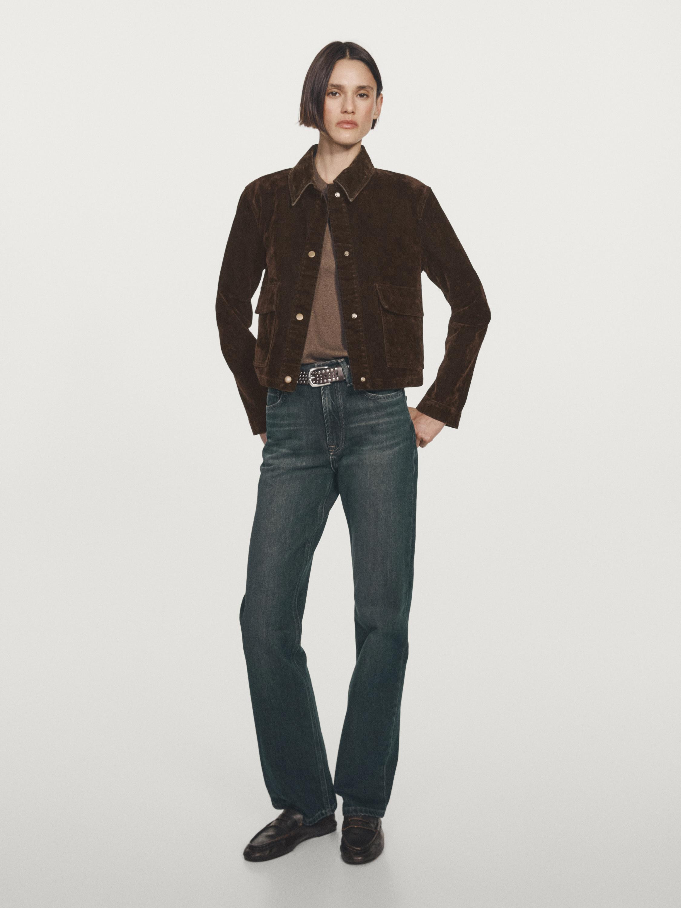 Short denim jacket with pockets and flocked finish | Massimo Dutti UK