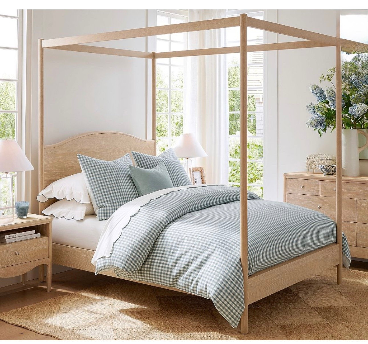 On trend checked pattern bedding and gorgeous new bed.  Bedroom decor, coastal decor, home decor 

#LTKHome #LTKdayinmylife #LTKSeasonal