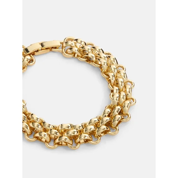 Free Assembly Women's Goldtone Chunky Link Bracelet, 7.5" + .5" Clasp | Walmart (US)