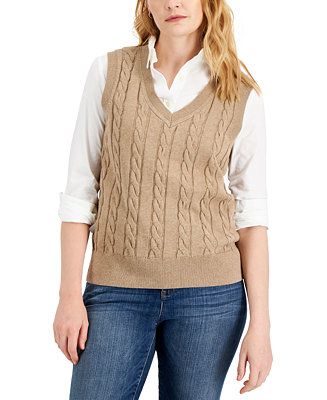 Karen Scott Women's Cotton Cable-Knit Vest, Created for Macy's & Reviews - Sweaters - Women - Mac... | Macys (US)